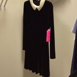 Betsy Johnson Black Velvet and Pearl Dress